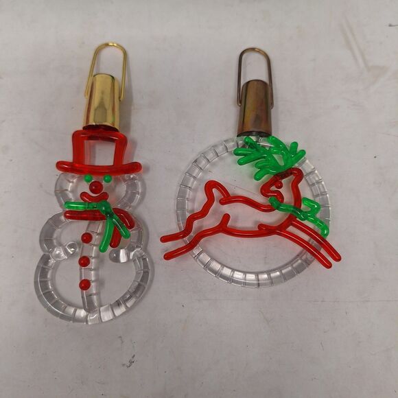 Christmas Bundle Two Ornaments Vintage Reindeer Tin Red White Candle Holiday - Picture 2 of 9